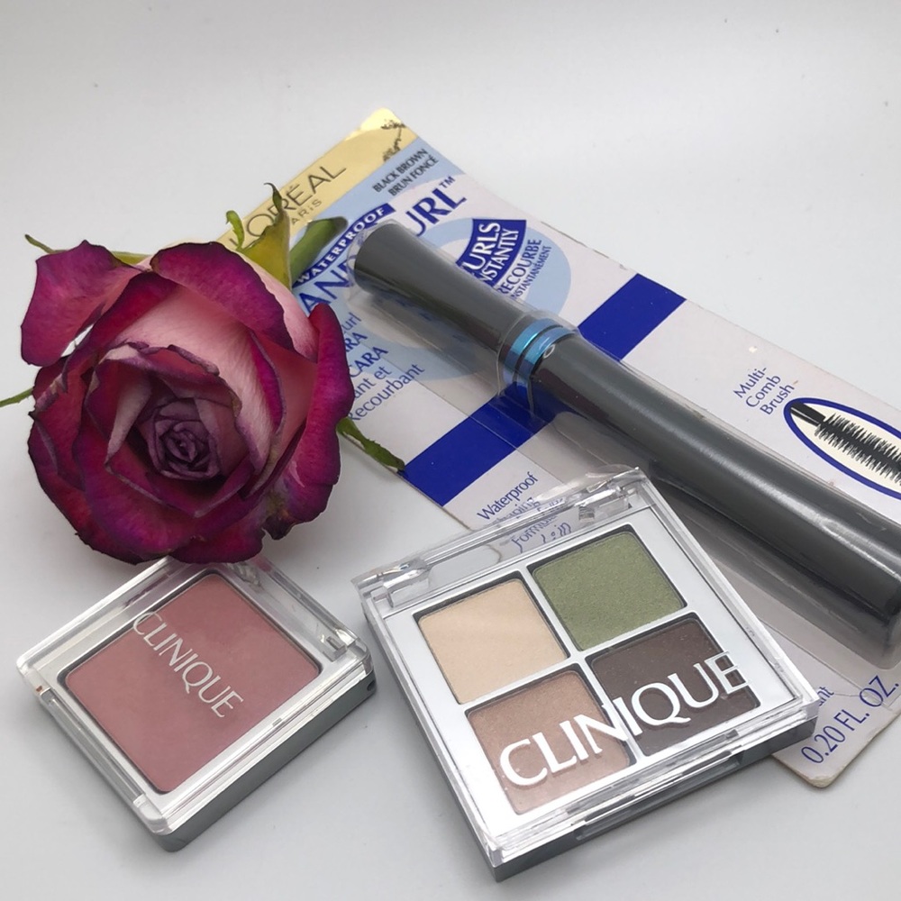 Clinique Blush Powder, shadow quad, L’ORÉAL Mascara